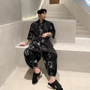 mens printed loose jumpsuit black jumpsuit half sleeve jumpsuit eea5q.jpg