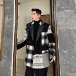 paneled plaid woolen shoulder pad blazer trench coats nobfw.jpg